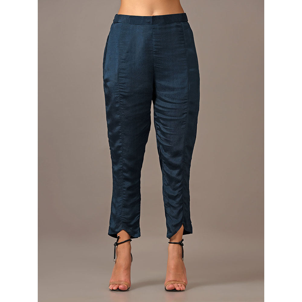 "Two Sisters" by Gyans Teal One Shoulder Drape Top with Pants (Set of 2)