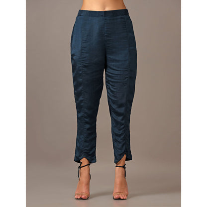 "Two Sisters" by Gyans Teal One Shoulder Drape Top with Pants (Set of 2)