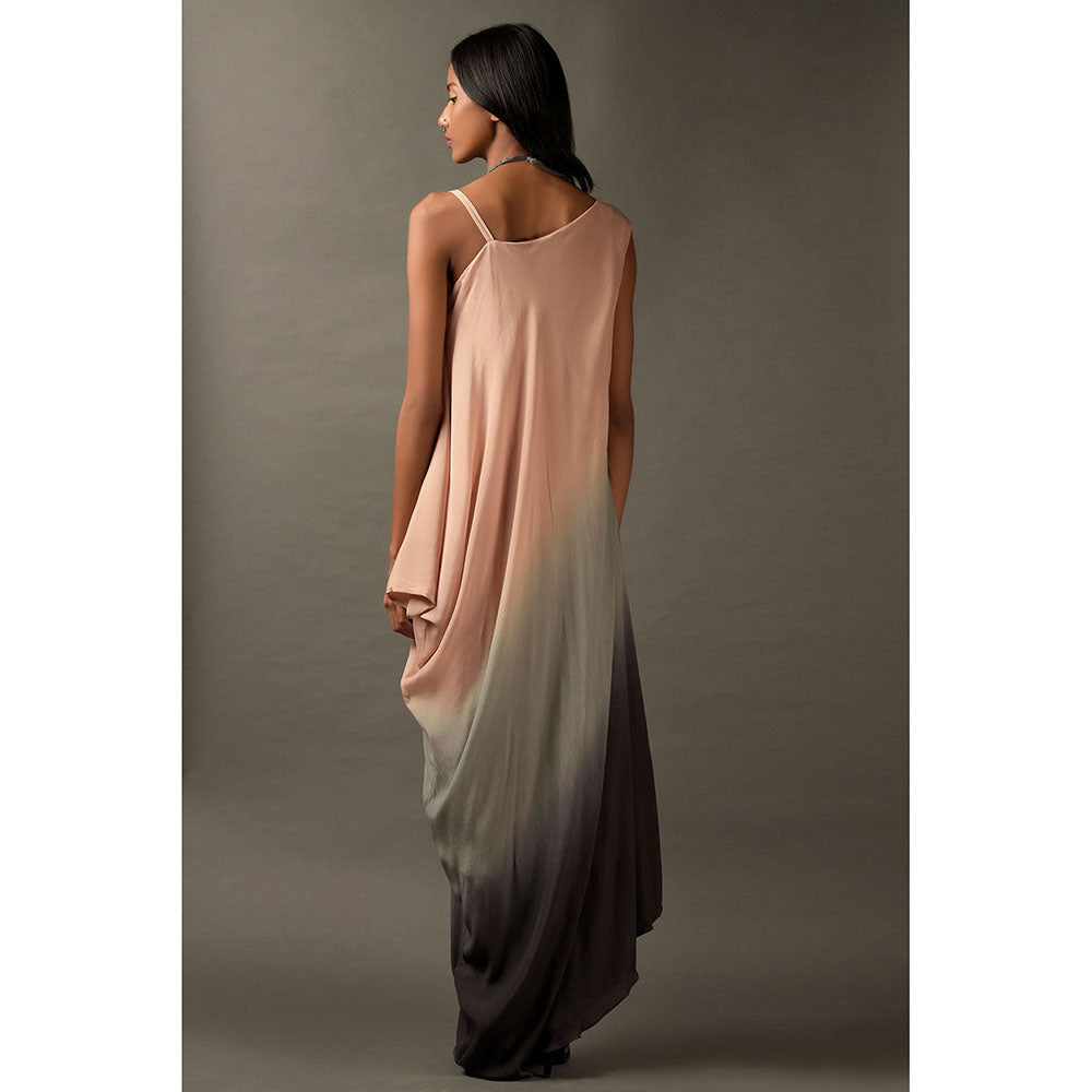 "Two Sisters" by Gyans Pink & Grey Ombre Georgette Dress