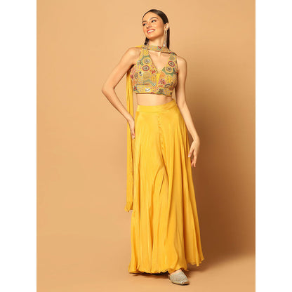 "Two Sisters" by Gyans Yellow Palazzo Set with Blouse and Dupatta (Set of 3)