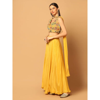 "Two Sisters" by Gyans Yellow Palazzo Set with Blouse and Dupatta (Set of 3)