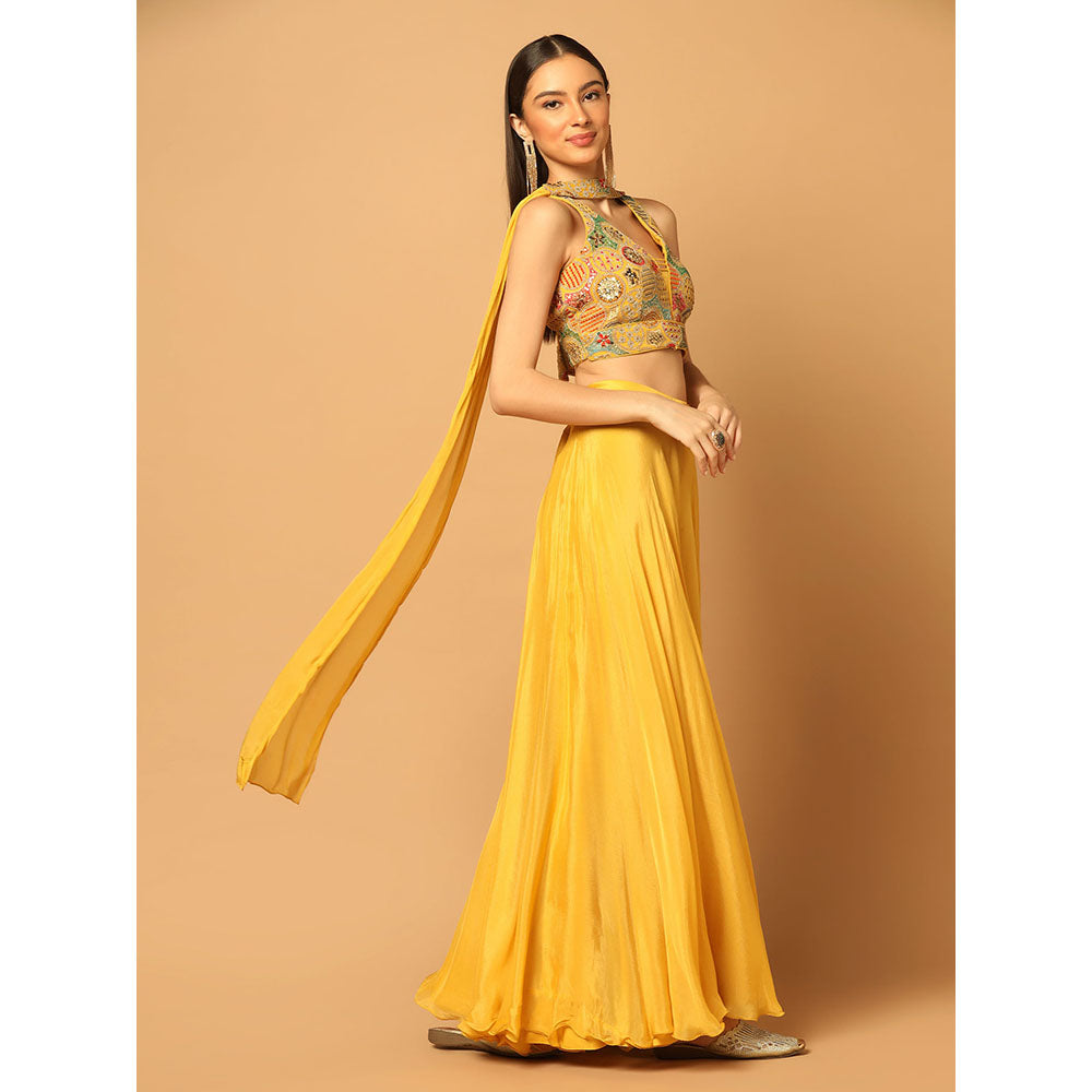 "Two Sisters" by Gyans Yellow Palazzo Set with Blouse and Dupatta (Set of 3)