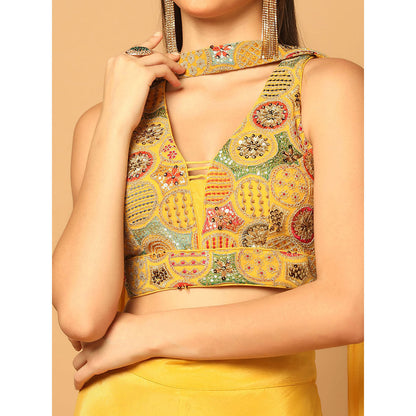 "Two Sisters" by Gyans Yellow Palazzo Set with Blouse and Dupatta (Set of 3)