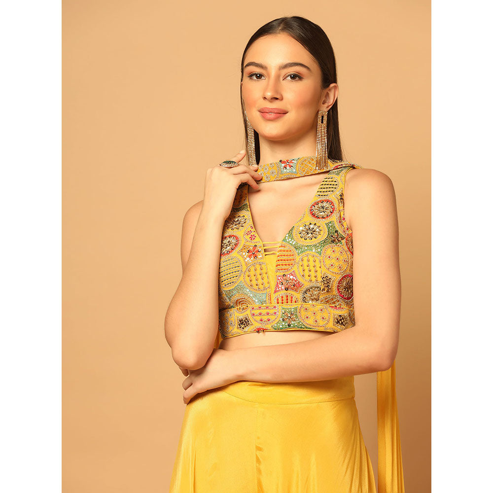 "Two Sisters" by Gyans Yellow Palazzo Set with Blouse and Dupatta (Set of 3)