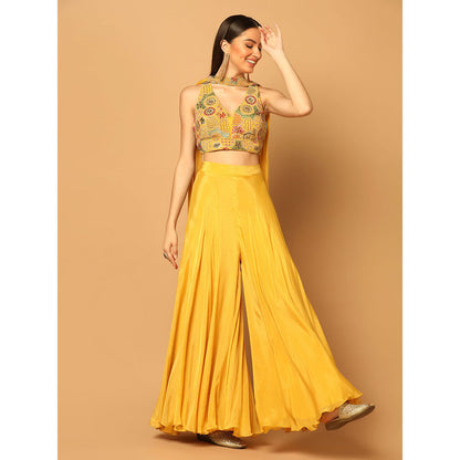 "Two Sisters" by Gyans Yellow Palazzo Set with Blouse and Dupatta (Set of 3)