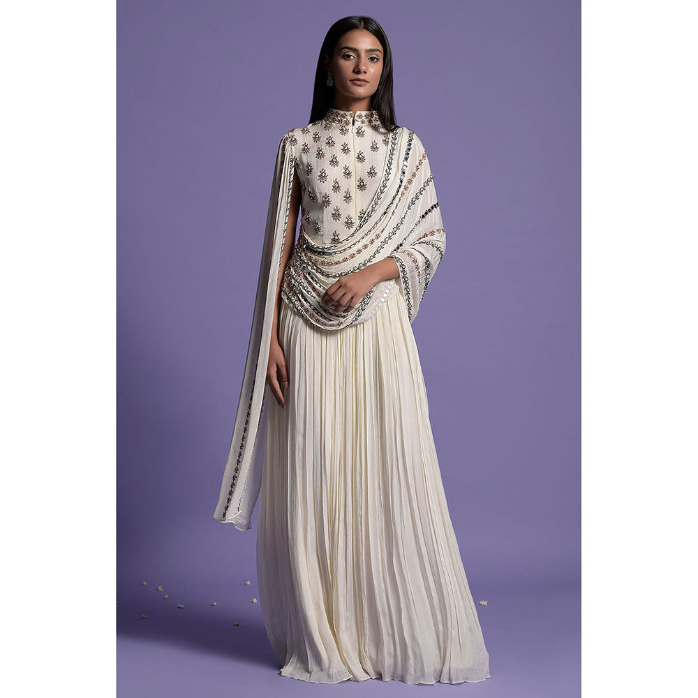 "Two Sisters" by Gyans Ivory Chinnon Embroidered Gown