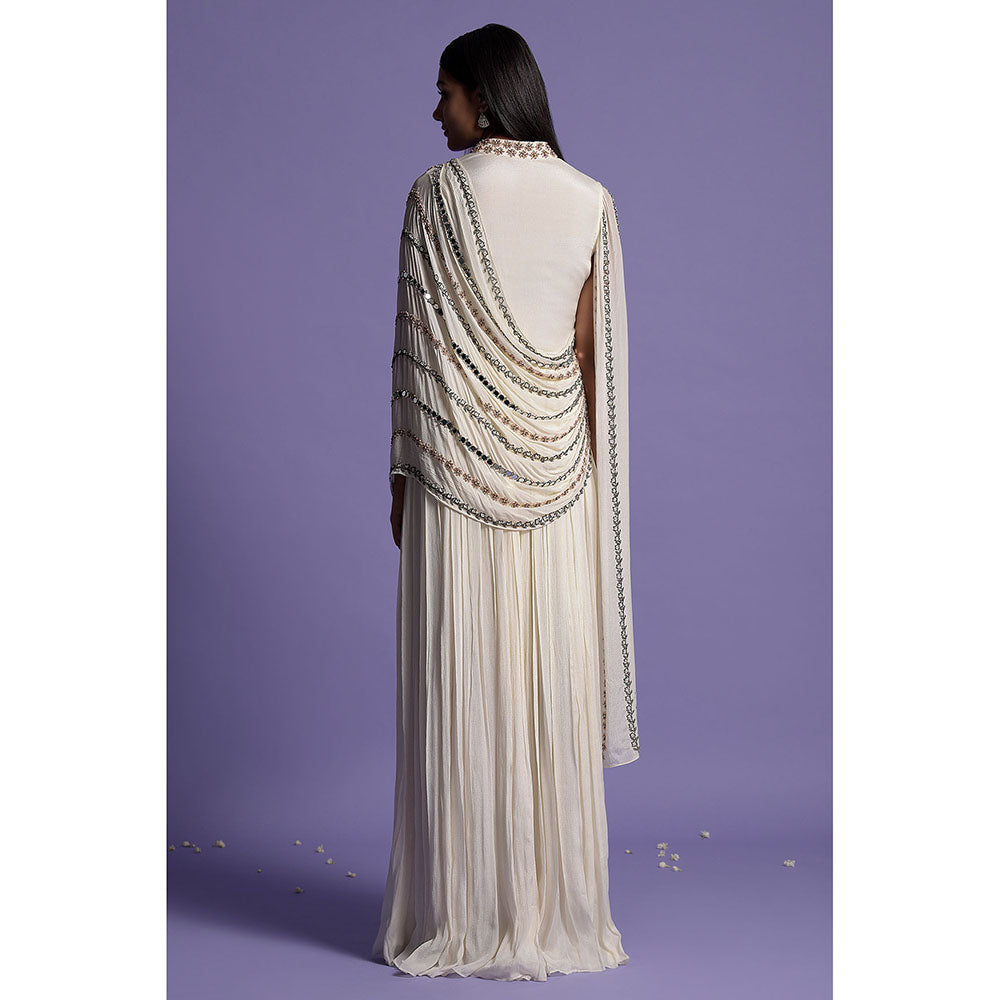 "Two Sisters" by Gyans Ivory Chinnon Embroidered Gown