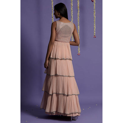 "Two Sisters" by Gyans Blush Pink Layered Embroidered Lehenga with Kurta & Dupatta (Set of 3)