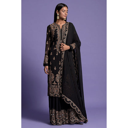 "Two Sisters" by Gyans Black Zardosi Embroidered Sharara with Kurta & Dupatta (Set of 3)