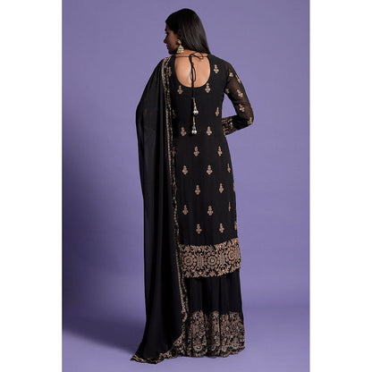 "Two Sisters" by Gyans Black Zardosi Embroidered Sharara with Kurta & Dupatta (Set of 3)