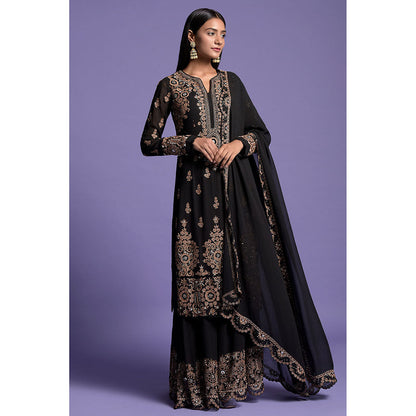 "Two Sisters" by Gyans Black Zardosi Embroidered Sharara with Kurta & Dupatta (Set of 3)