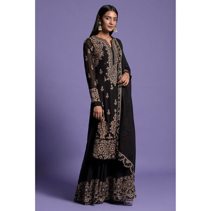 "Two Sisters" by Gyans Black Zardosi Embroidered Sharara with Kurta & Dupatta (Set of 3)