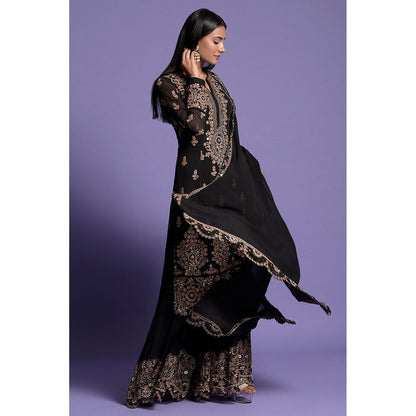 "Two Sisters" by Gyans Black Zardosi Embroidered Sharara with Kurta & Dupatta (Set of 3)