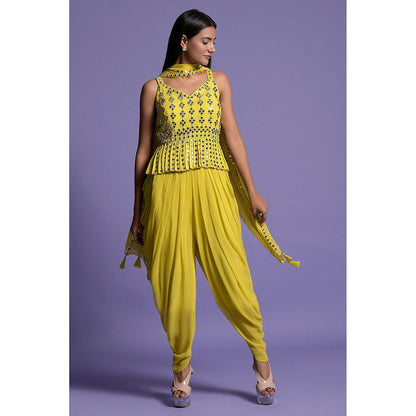 "Two Sisters" by Gyans Yellow Georgette Dhoti with Top & Dupatta (Set of 3)