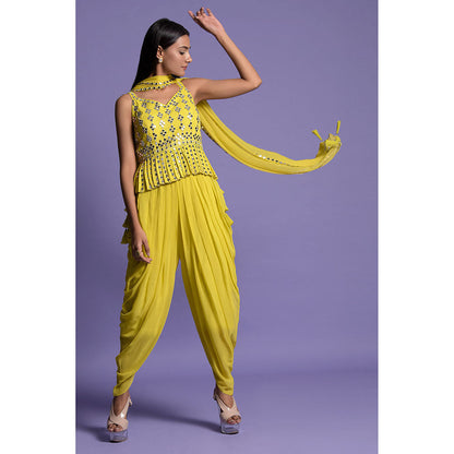 "Two Sisters" by Gyans Yellow Georgette Dhoti with Top & Dupatta (Set of 3)