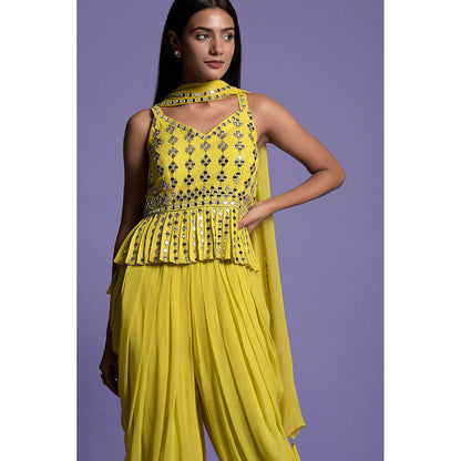 "Two Sisters" by Gyans Yellow Georgette Dhoti with Top & Dupatta (Set of 3)