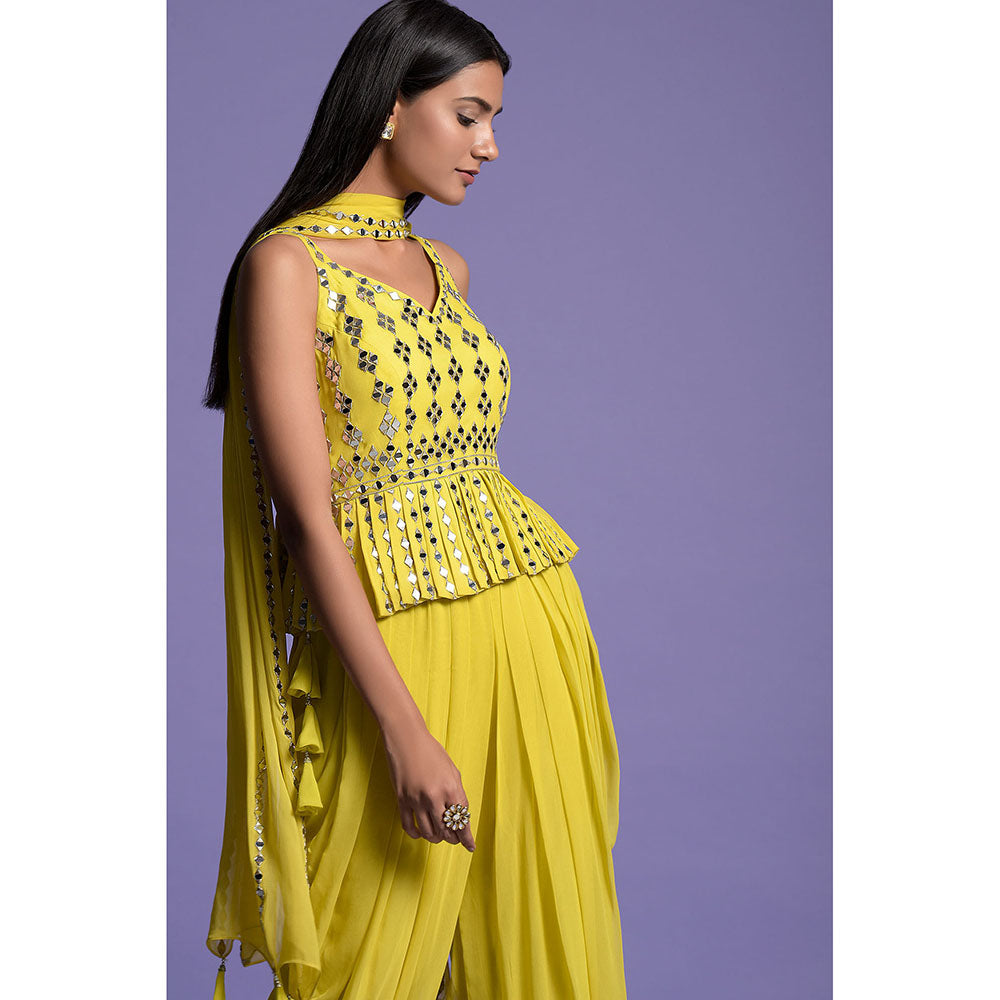 "Two Sisters" by Gyans Yellow Georgette Dhoti with Top & Dupatta (Set of 3)