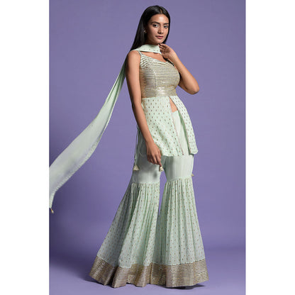 "Two Sisters" by Gyans Green Sequined Embroidered Sharara with Kurti & Dupatta (Set of 3)