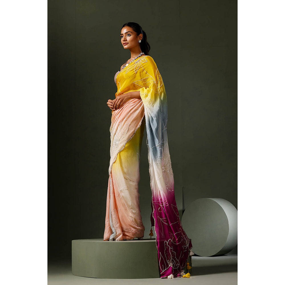 "Two Sisters" by Gyans Multi Coloured Saree with Unstitched Blouse