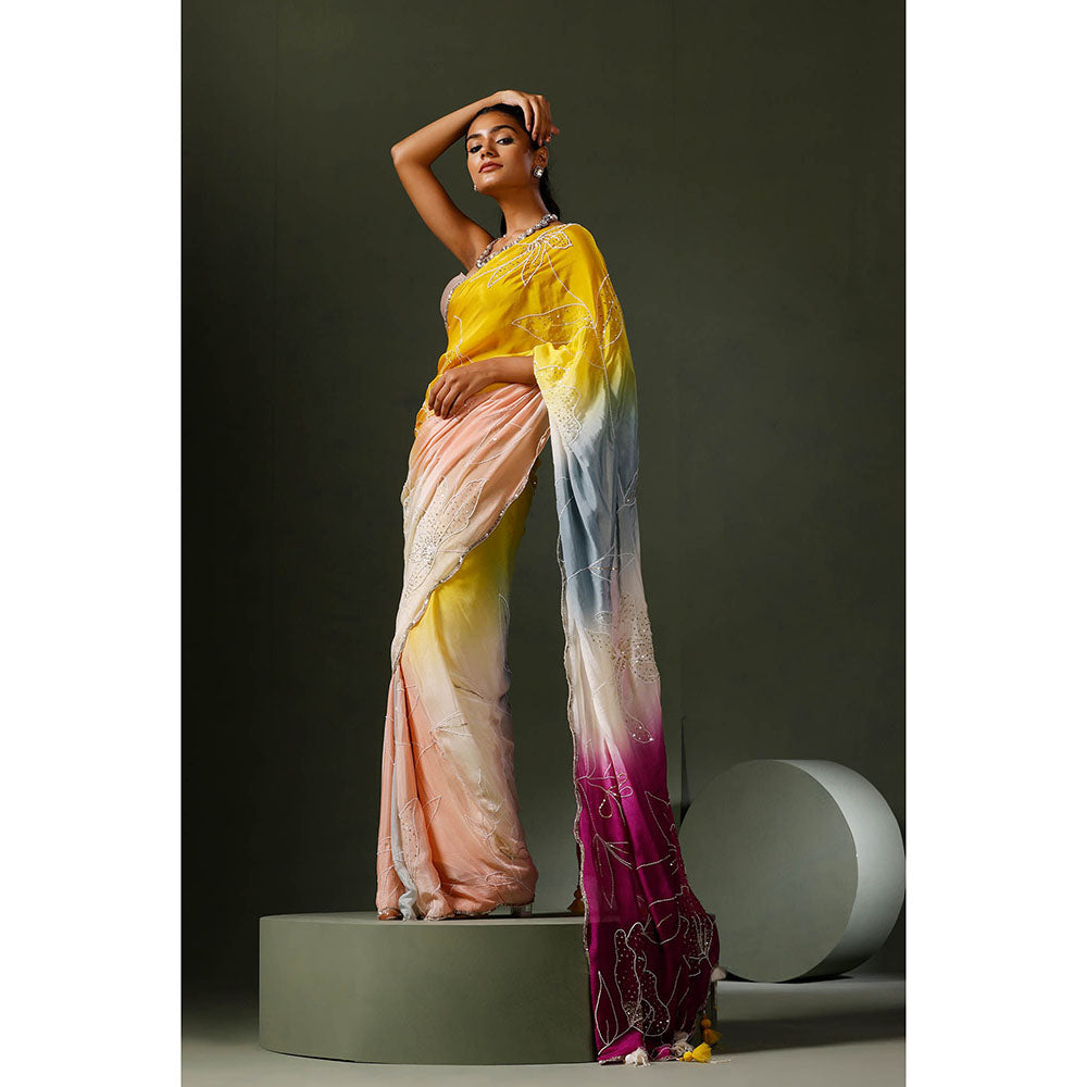 "Two Sisters" by Gyans Multi Coloured Saree with Unstitched Blouse
