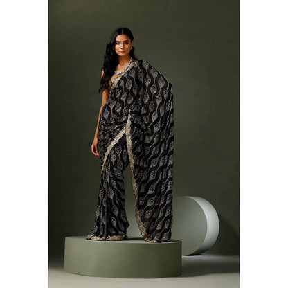 "Two Sisters" by Gyans Black Saree with Unstitched Blouse