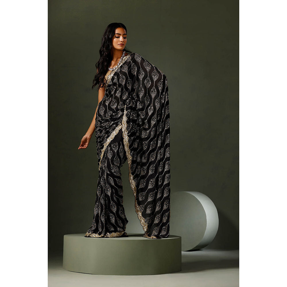 "Two Sisters" by Gyans Black Saree with Unstitched Blouse