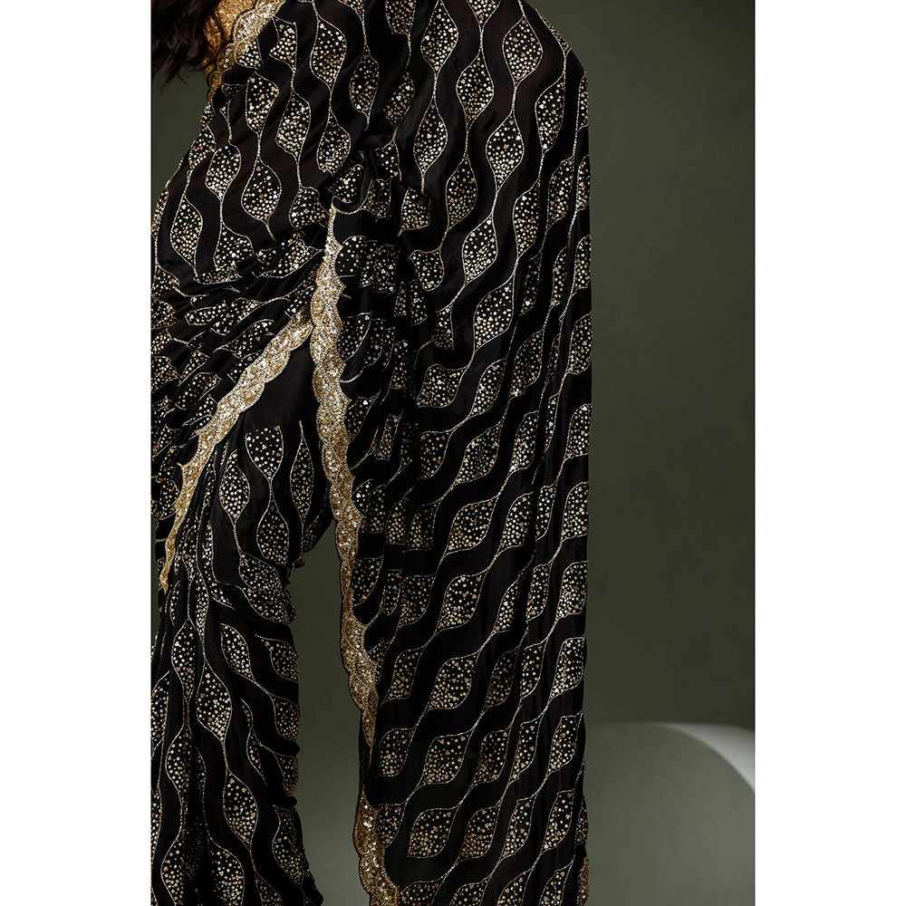 "Two Sisters" by Gyans Black Saree with Unstitched Blouse