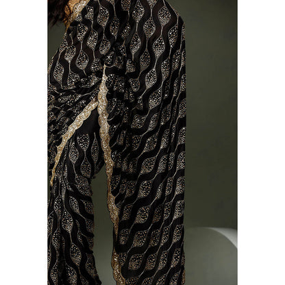 "Two Sisters" by Gyans Black Saree with Unstitched Blouse