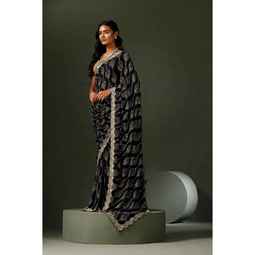 "Two Sisters" by Gyans Black Saree with Unstitched Blouse