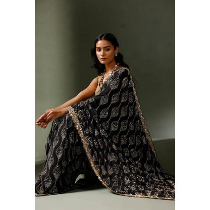 "Two Sisters" by Gyans Black Saree with Unstitched Blouse