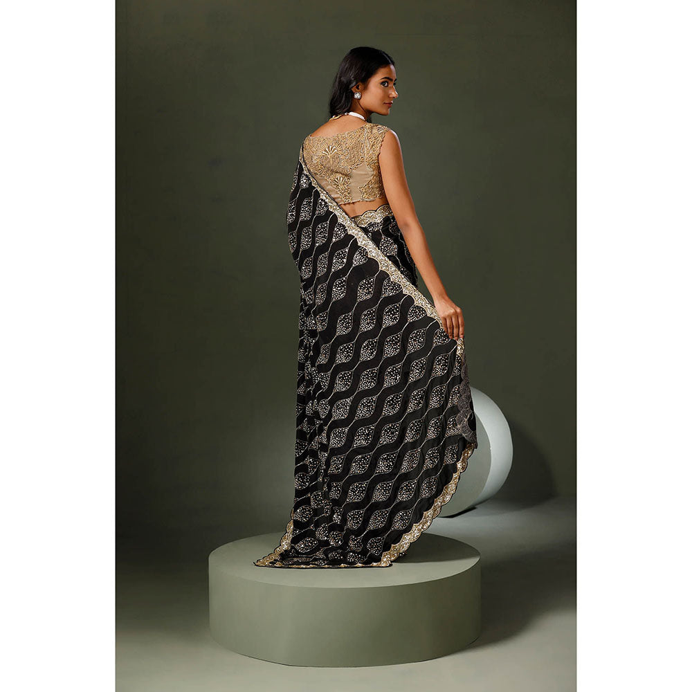 "Two Sisters" by Gyans Black Saree with Unstitched Blouse