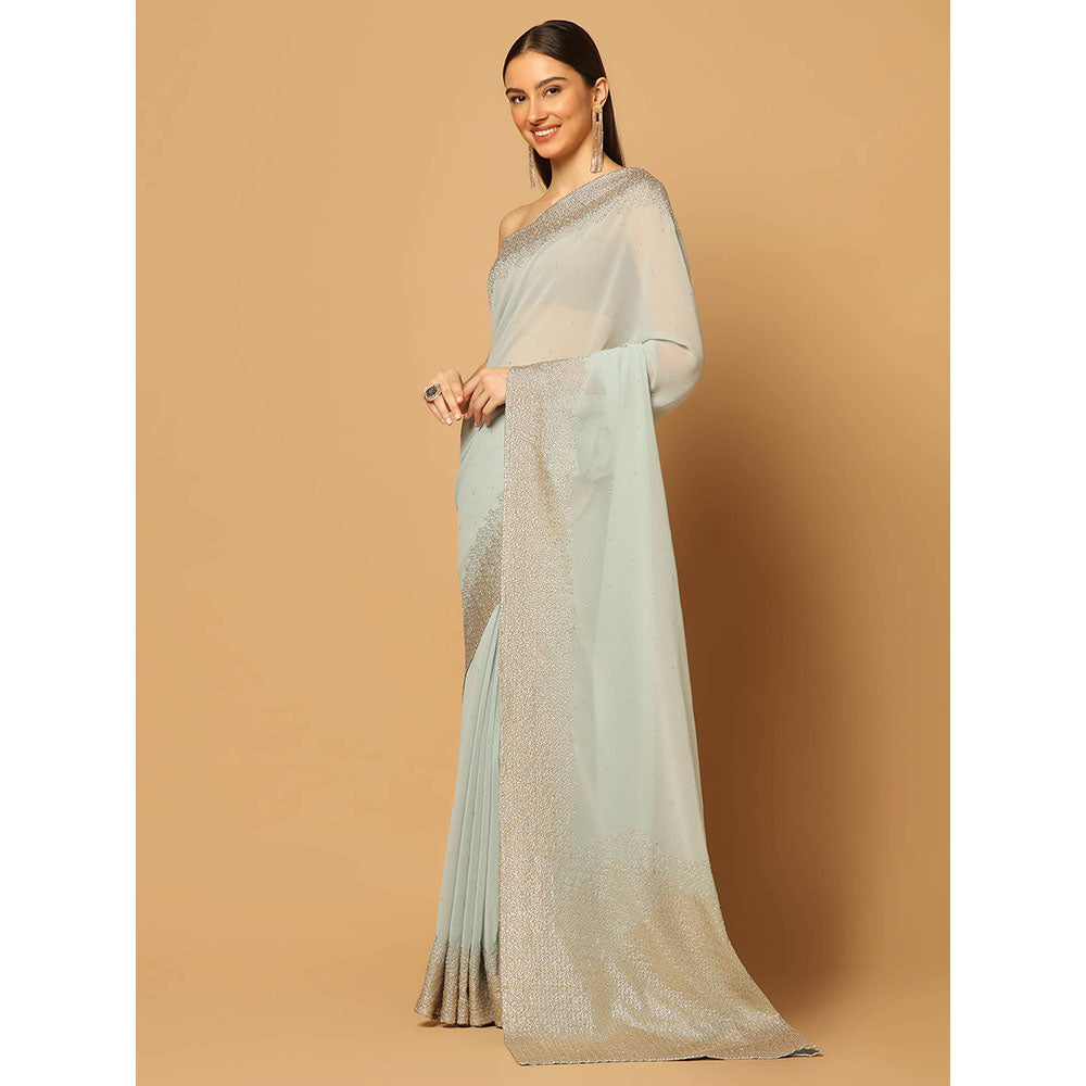 "Two Sisters" by Gyans Powder Blue Sequins Embroidered Saree with Unstitched Blouse