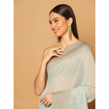 "Two Sisters" by Gyans Powder Blue Sequins Embroidered Saree with Unstitched Blouse