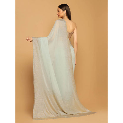 "Two Sisters" by Gyans Powder Blue Sequins Embroidered Saree with Unstitched Blouse