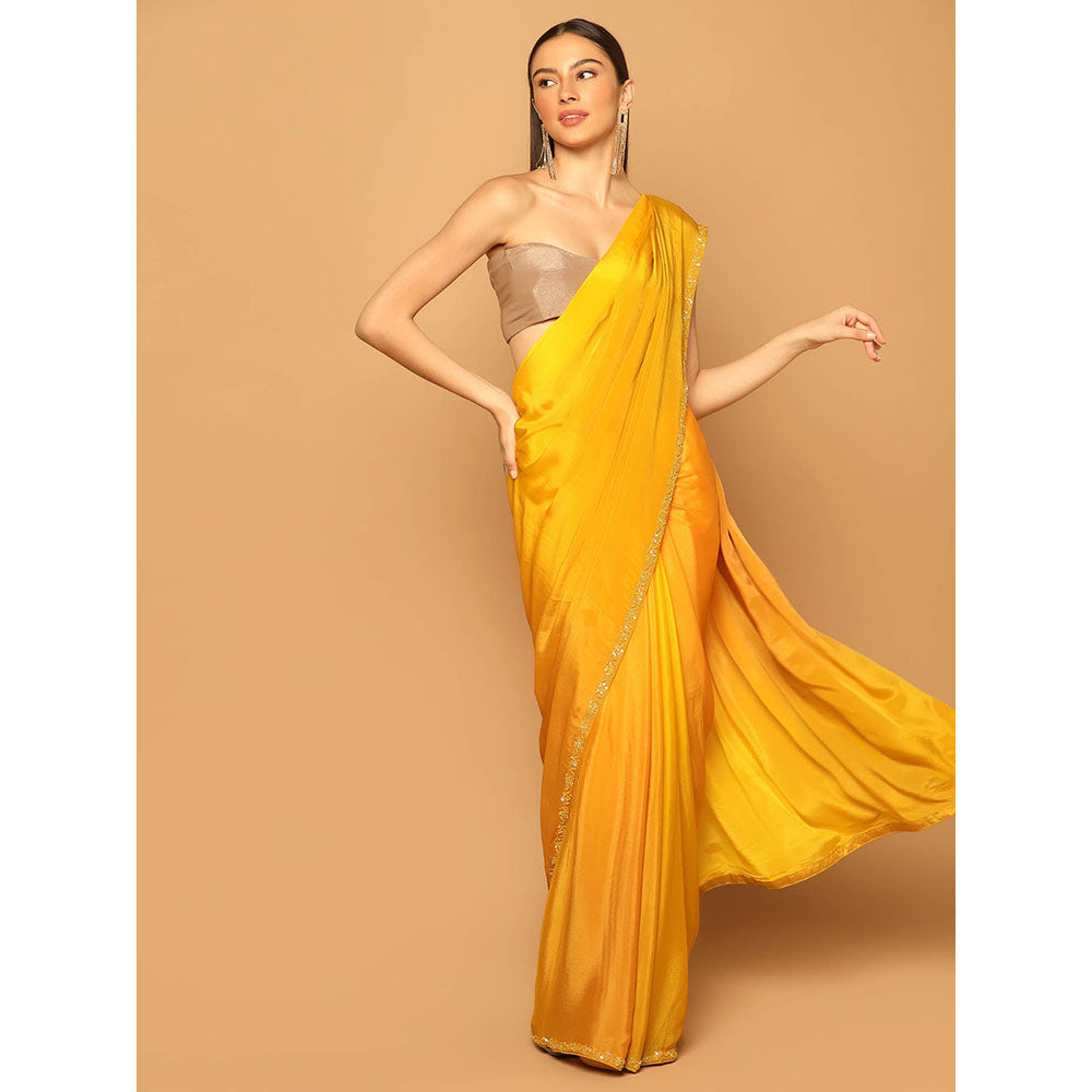 "Two Sisters" by Gyans Yellow Ombre Saree with Unstitched Blouse