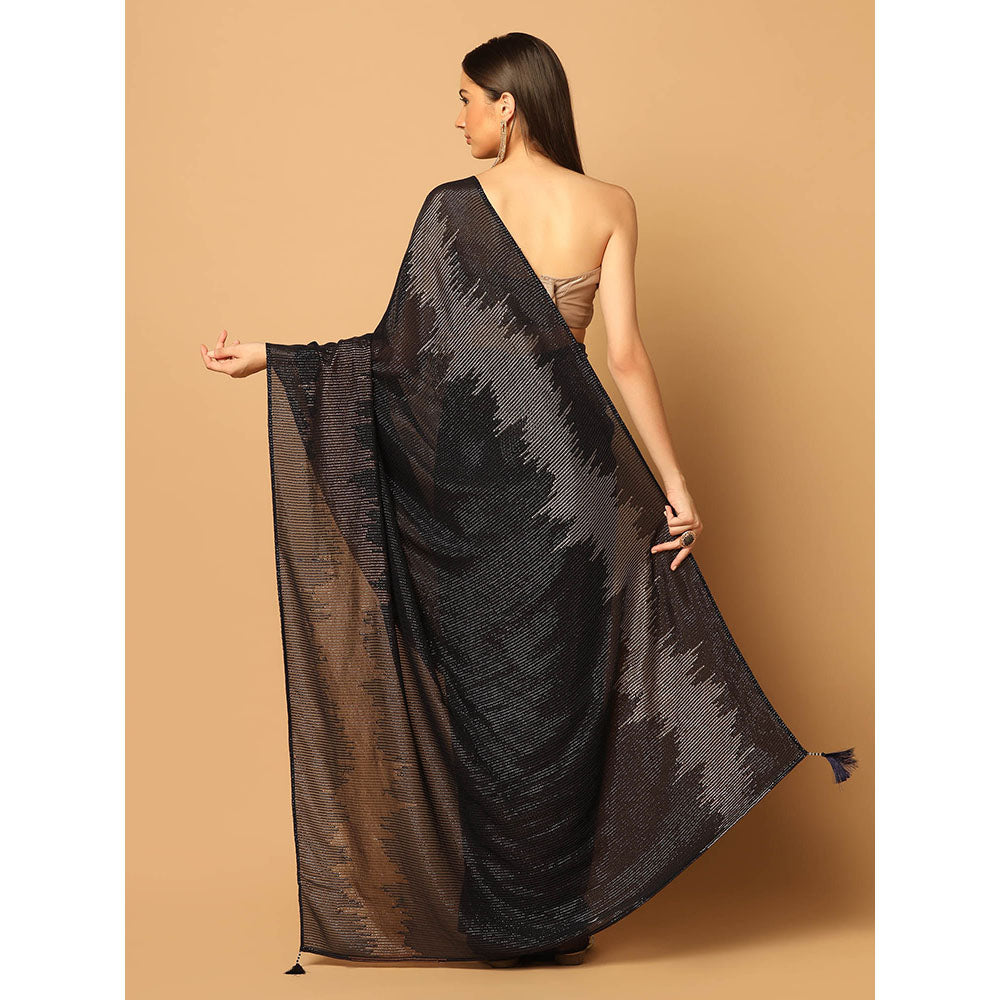 "Two Sisters" by Gyans Black Hand Embroidered Sequin Saree with Unstitched Blouse