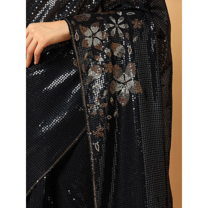 "Two Sisters" by Gyans Black Sequins and Crystal Floral Work Saree with Unstitched Blouse