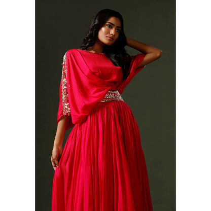 "Two Sisters" by Gyans Fuchsia Ombre Red Blouse with Lehenga (Set of 2)