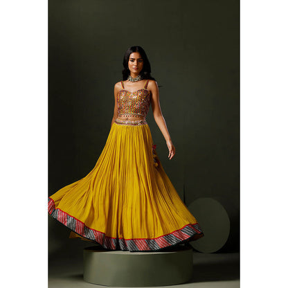 "Two Sisters" by Gyans The Yellow Nimbu Mirchi Lehenga with Blouse and Cape (Set of 3)