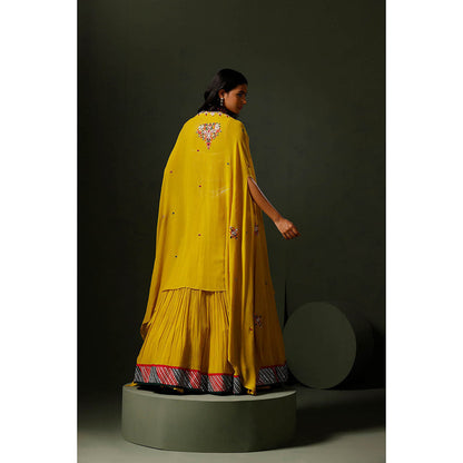 "Two Sisters" by Gyans The Yellow Nimbu Mirchi Lehenga with Blouse and Cape (Set of 3)