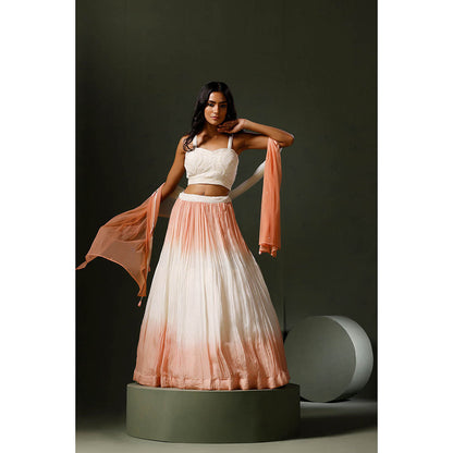 "Two Sisters" by Gyans The Moti Lehenga In Peach with Blouse and Dupatta (Set of 3)