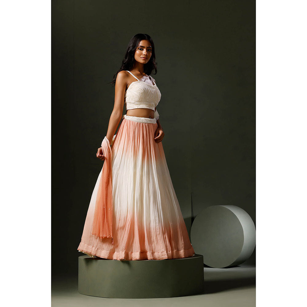 "Two Sisters" by Gyans The Moti Lehenga In Peach with Blouse and Dupatta (Set of 3)