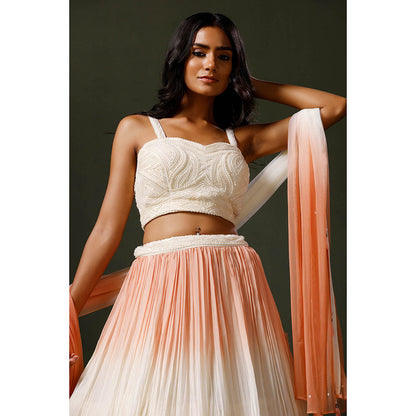 "Two Sisters" by Gyans The Moti Lehenga In Peach with Blouse and Dupatta (Set of 3)