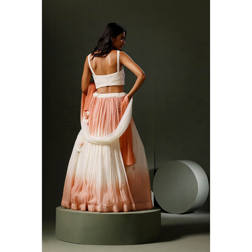 "Two Sisters" by Gyans The Moti Lehenga In Peach with Blouse and Dupatta (Set of 3)