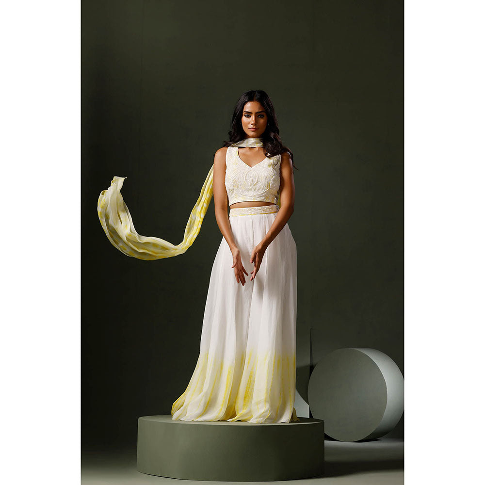 "Two Sisters" by Gyans White and Yellow Blouse with Sharara and Dupatta (Set of 3)