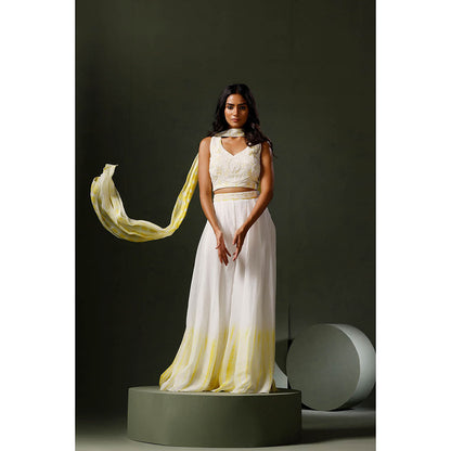 "Two Sisters" by Gyans White and Yellow Blouse with Sharara and Dupatta (Set of 3)