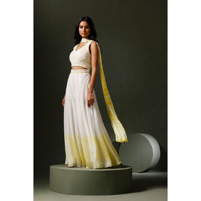 "Two Sisters" by Gyans White and Yellow Blouse with Sharara and Dupatta (Set of 3)