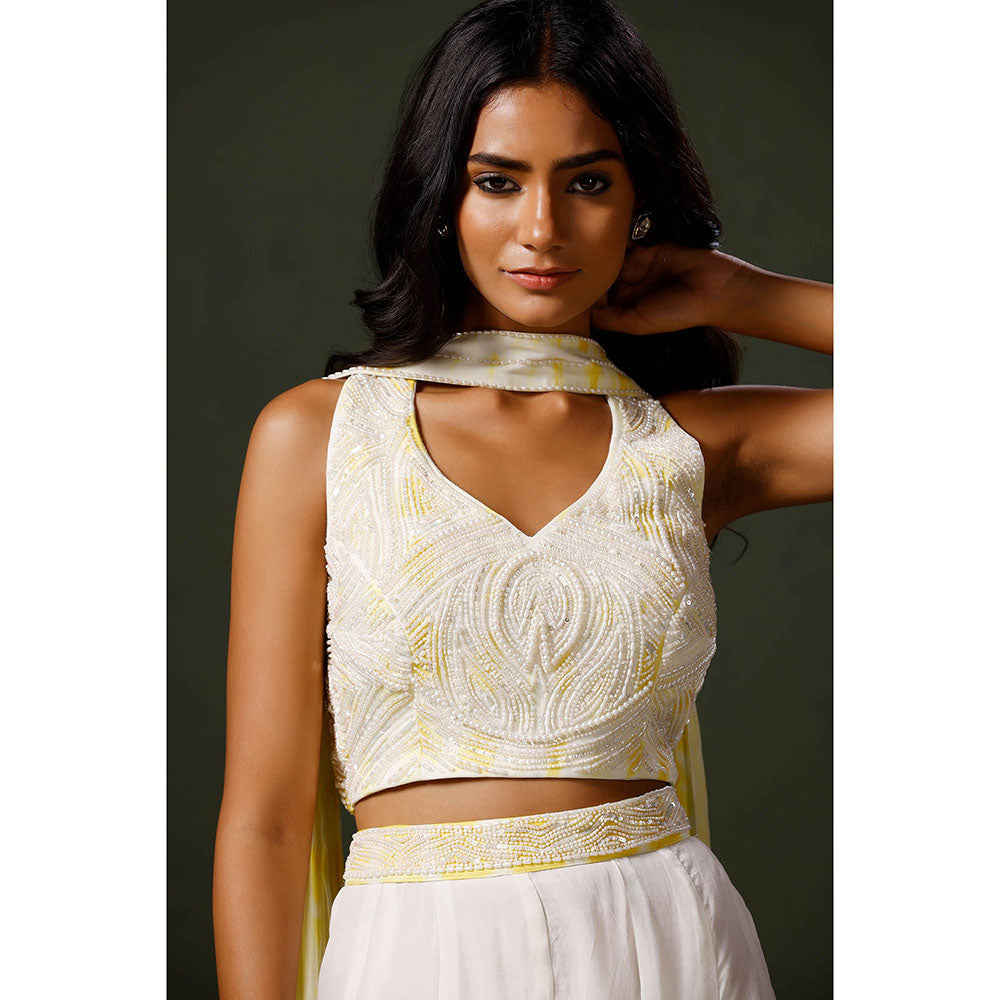 "Two Sisters" by Gyans White and Yellow Blouse with Sharara and Dupatta (Set of 3)