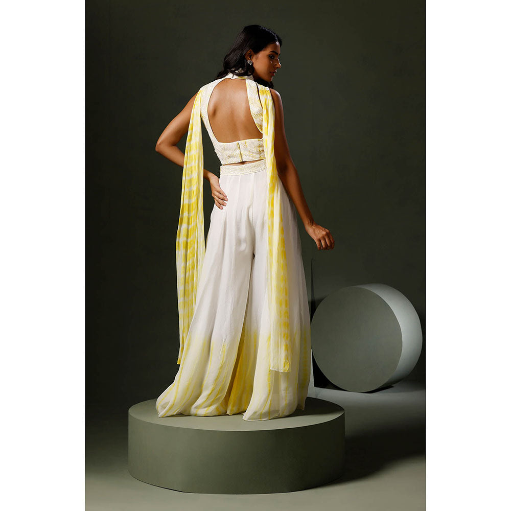 "Two Sisters" by Gyans White and Yellow Blouse with Sharara and Dupatta (Set of 3)