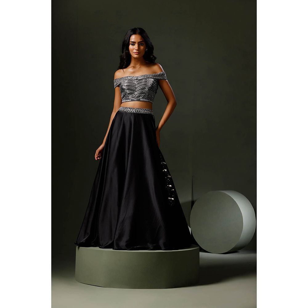 "Two Sisters" by Gyans The Black Chandni Lehenga with Blouse (Set of 2)